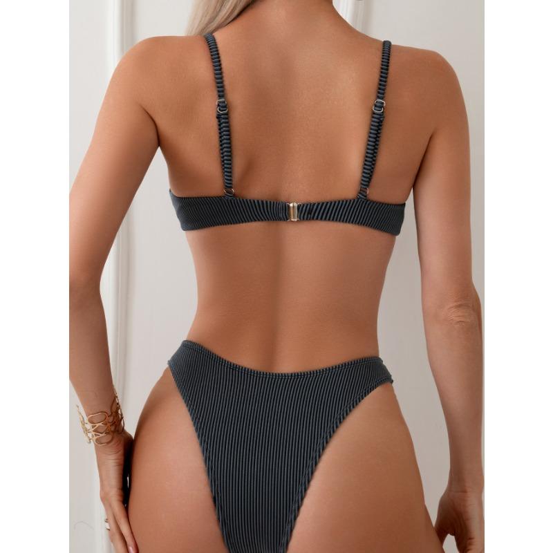 Women S Sexy Solid Color Underwire Bikini Swimsuit Set
