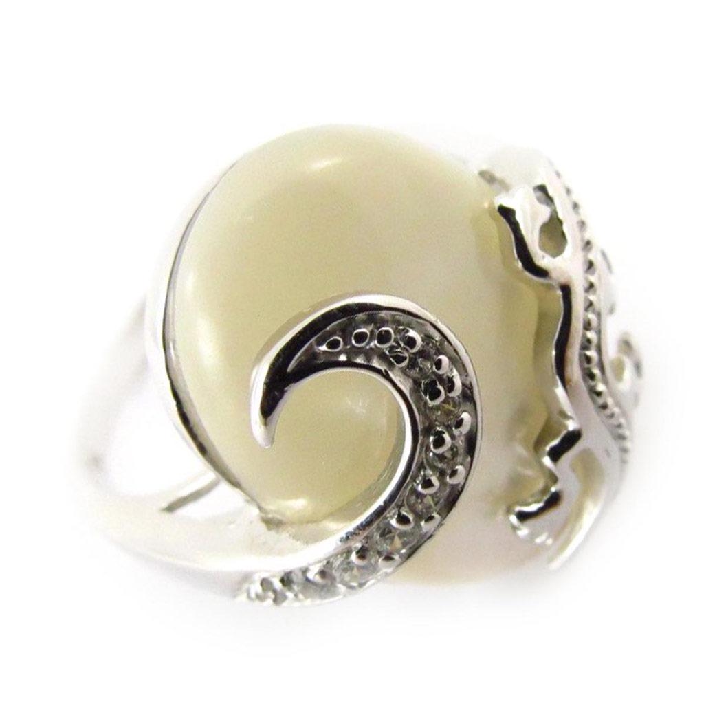 'Etreinte Nacree' Silver Ring Pearly White (rhodium-plated) - 20 Mm