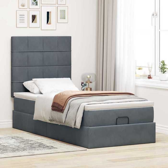 VidaXL Ottoman Bed Frame with Mattress Dark Grey 100x200 Cm Velvet, Bed Frame, Upholstered Bed Frame, Bed Frame 3313452