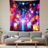 Neon Glowing Cubes Tunnel Cyberpunk Abstract Wall Tapestry Colorful Futuristic Light Decor for Game Room Bedroom