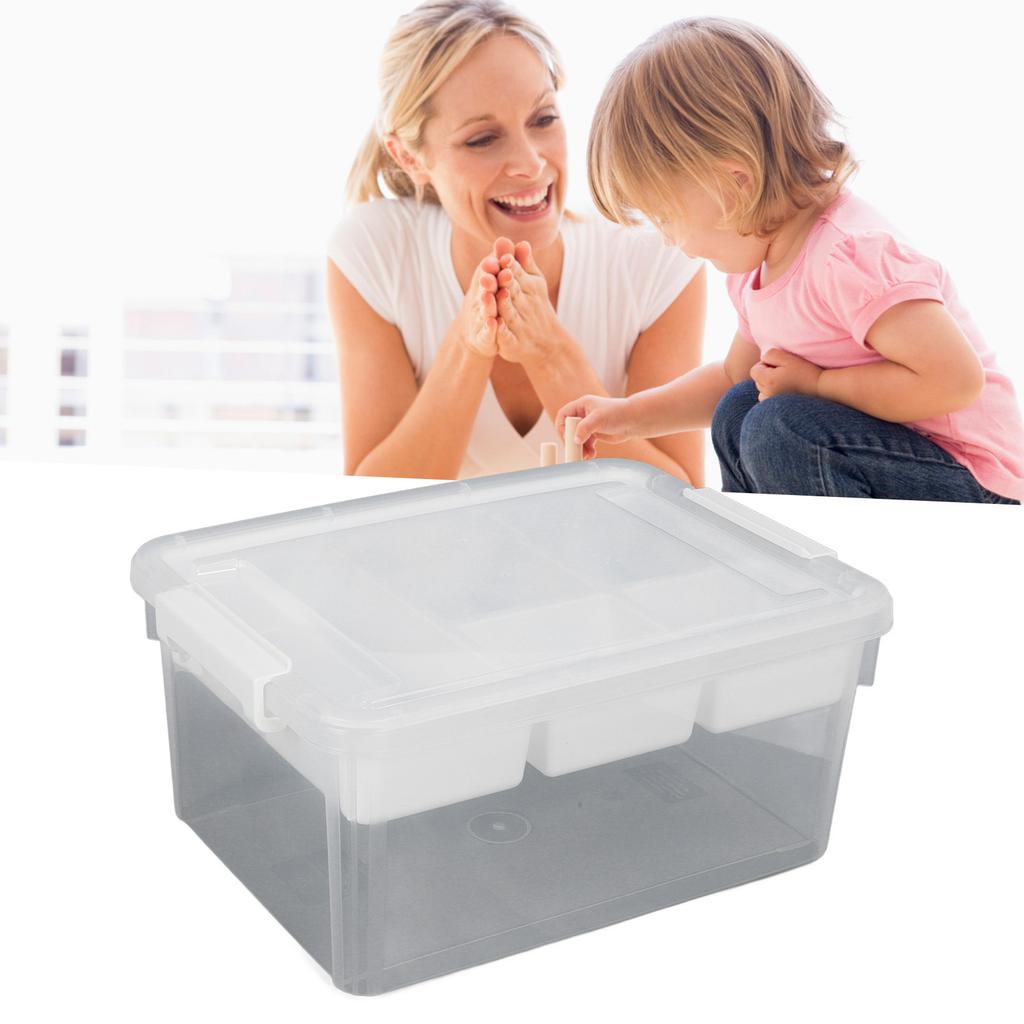 16L Plastic Storage Box Sturdy PP Clear Latching Box with Removable Tray for Toys Organization