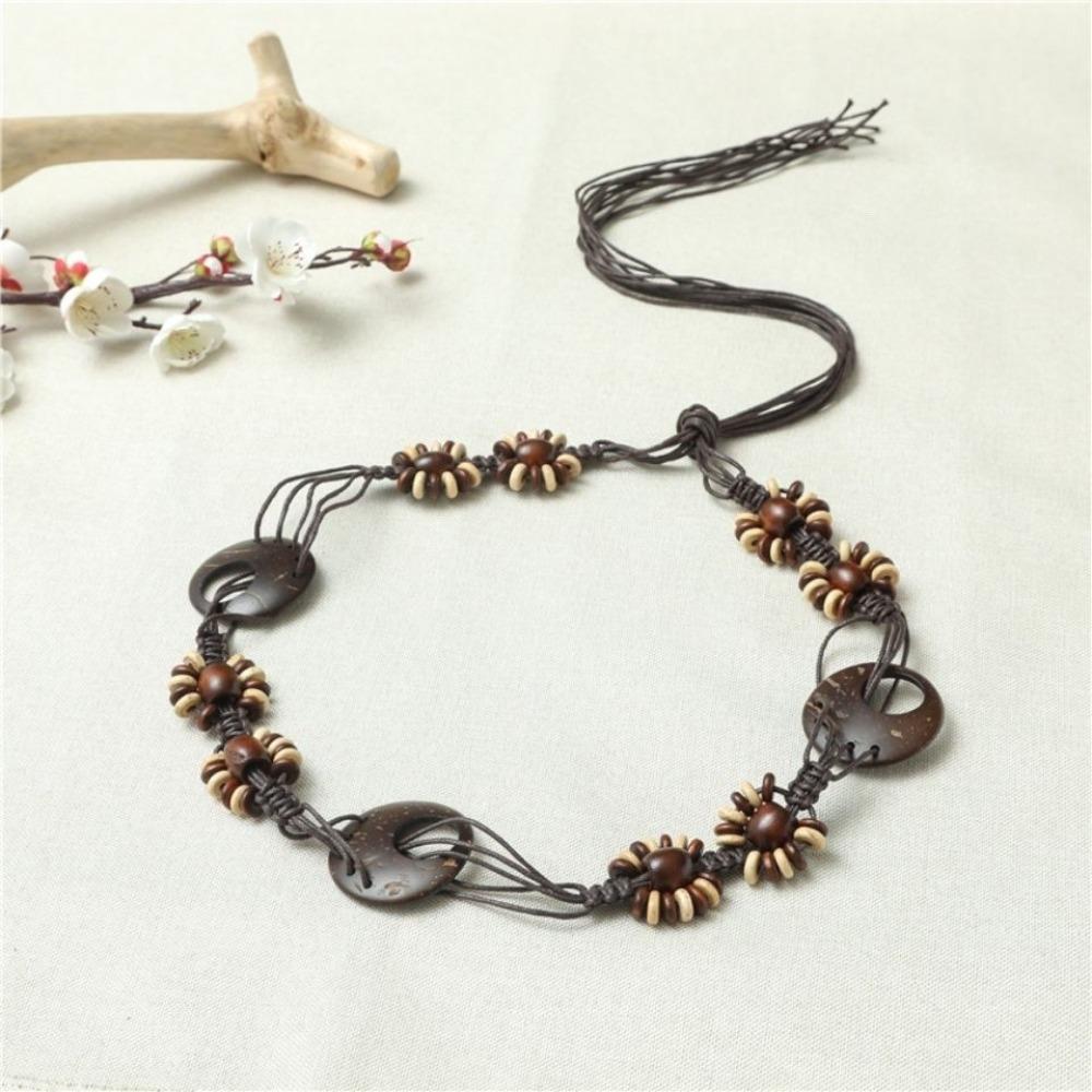 Vintage Böhmisches Taillenseil Ethnische Perlen Gestricktes Taillenband Kokosnussschalen-Gürtel Taillen-Accessoires