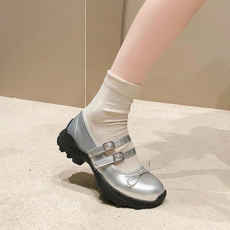PU Butterfly-knot Round Toe Flats Spring/autumn Buckle Strap Ladies Shoes on Sale 2025 Fashion Shallow Sweet Women's Shoes