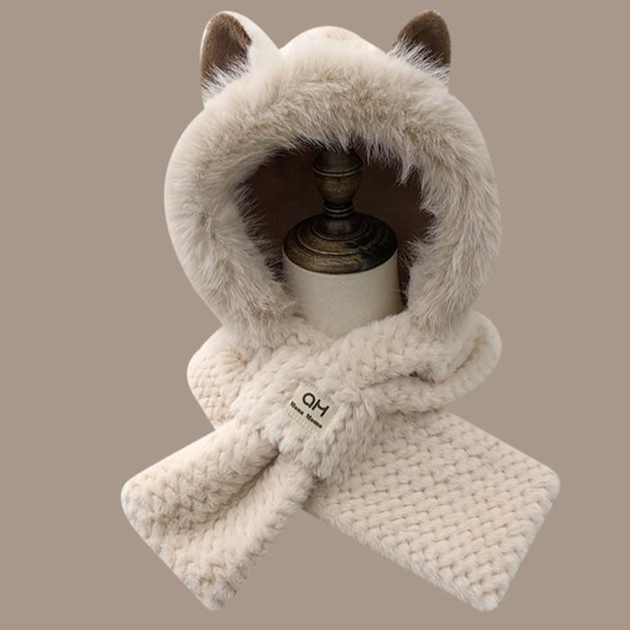 

Cute and warm autumn and winter cycling hat with fluffy fox ears, versatile ear protection, face-slimming two-piece set, Lei Feng hat Average Size