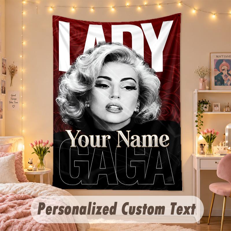 Custom Personalized Tapestry,Lady Gaga Print Custom Name Text Wall Art Hanging for Bedroom