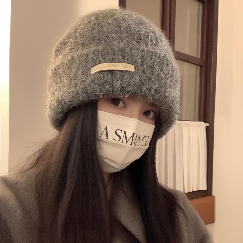 Fleece autumn and winter wool stacking hat big head circumference versatile gray cold hat warm hat couple ear protection knitted hat