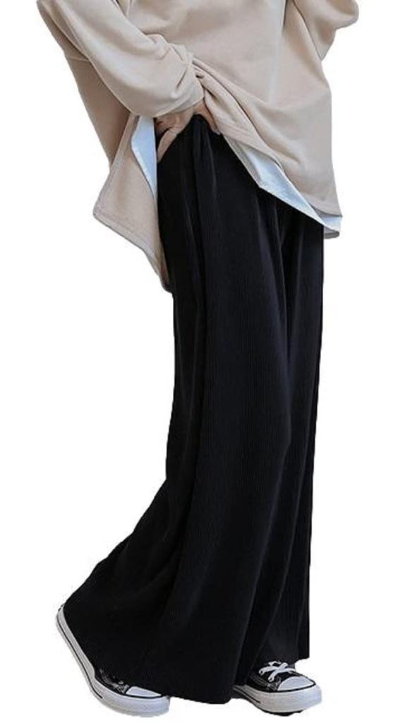 Pleated Pants with Scissors and Elastic Wide for and Yoga 1/2plus Women's Self-Cutting Waist, Leg, Office, Dance, (Free Size, Black)