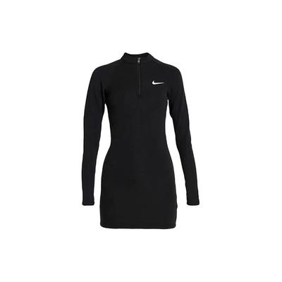 Half Zip Pullover Sports Long Sleeve Dress Women Dresses Black CJ6349-010