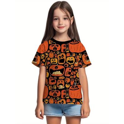Girl Clothes Funny Pumpkin Graphic T-Shirt for Boys Girls Halloween Short Sleeve Tees 2-10Y Halloween Gift Party Kids Clothing