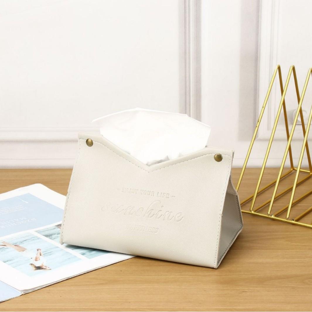 

Solid Color Leather Tissue Box Multi-Purpose Napkin Holder for Living Room Dining Room Eco-Friendly Decorative Storage Organizer білий
