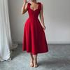 Women’s Fashion Sleeveless Solid Suspender Maxi Dress Elegant Long Gown with Shoulder Straps Casual Loose Fit
