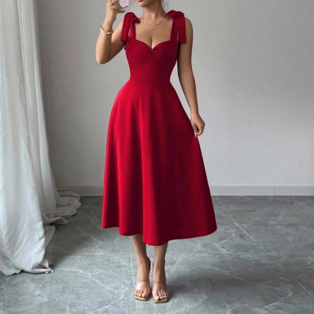 Women’s Fashion Sleeveless Solid Suspender Maxi Dress Elegant Long Gown with Shoulder Straps Casual Loose Fit