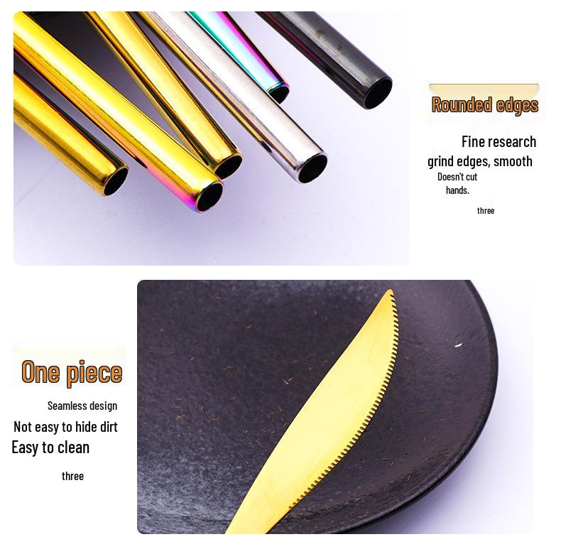 Korean Style Stainless Steel Cutlery Gift Set - Knife, Fork, Spoon, Straw