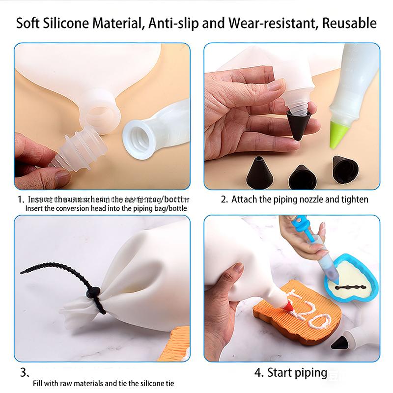 4-Head Piping Tip Set Silicone Chocolate Butter Piping Pen Piping Bags Piping Bottles Writing And Baking Tools
