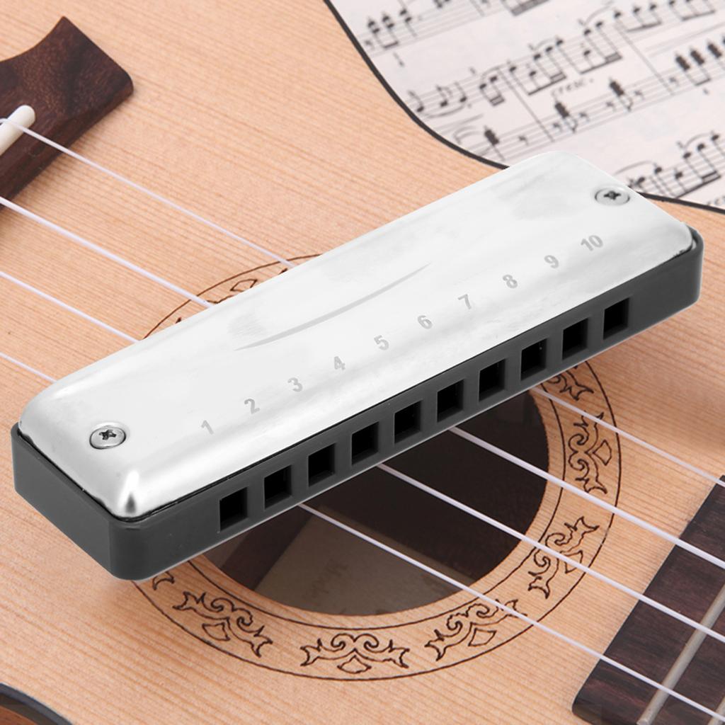 Blues Harmonica 10 Holes Mouthorgan D Key Stainless Steel ABS Resin Wind InstrumentBlack