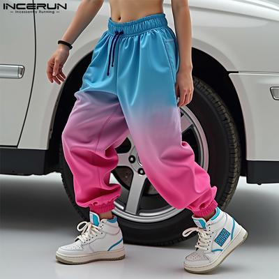 Męskie spodnie haremowe z elastyczną talią ze sznurkiem, gradientowe, codzienne, długie