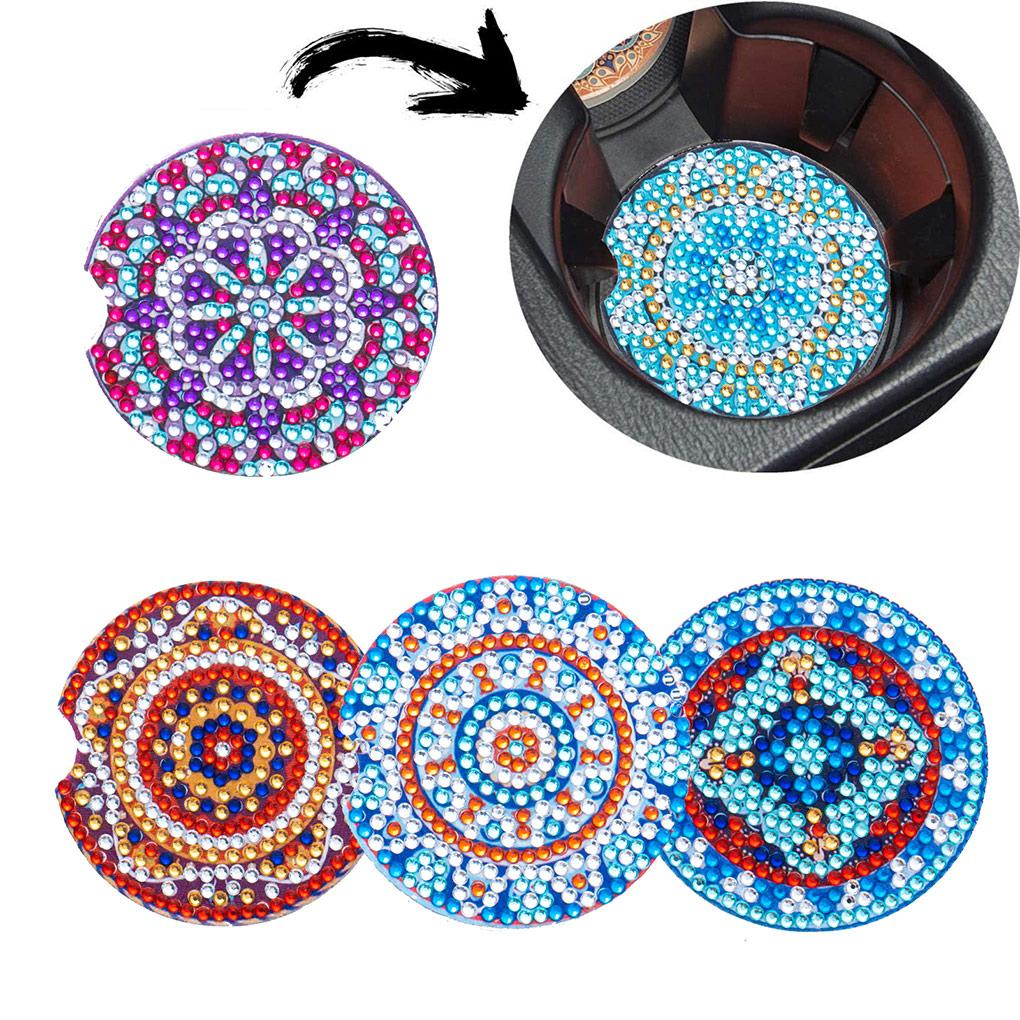 6 Pieces Crystal Car Coaster Rhinestone Coffee Milk Tea Cup Bottle Placemat Interior Automotive Portable Pad Round Mat