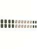 24 Pieces Of Coffin Army Green Flash Ripple Line Short Fake Nails +1 Piece Of Jelly Glue +1 Piece Of Rub For Women