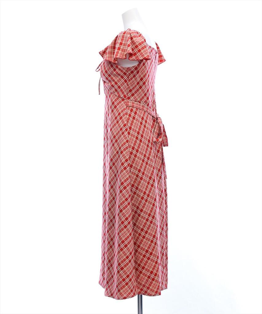 Long Dress for Checkered Short Slimming with Waist Checkered Frill Dress [Clear] Women, Frilled, Pattern, Sleeves, Flared, Effect, Figure-Flattering,