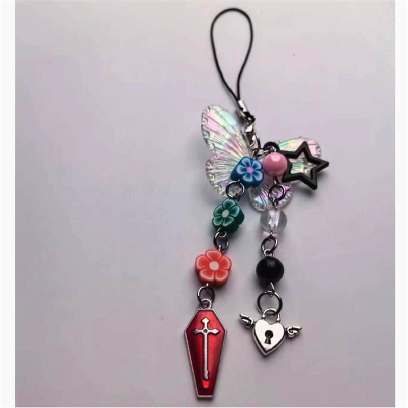 Coffin Cross Hanging Pendant Sweet Cool Phone Strap Bag Decoration Portable Y2K Style Hanging Lanyard for Girls Women