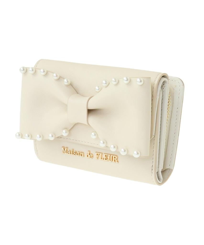 Maison De Fleur Ribbon Pearl Ivory Wallet, Women's,