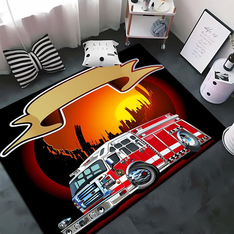 3D Printed Fire Engine Whistle Carpet, Living Room Bedroom Mat Children's Room Soft and Comfortable Anti-slip Rug Christmas Gift