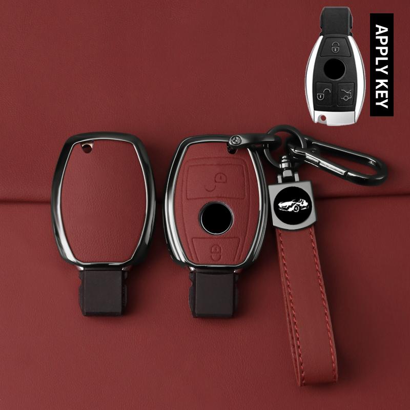 Metal Leather Car Key Case Cover For Mercedes Benz A B C E Class Gls Gla Glk Glc Cls Cla Amg W204 W205 W212 W463 W176 Keychain