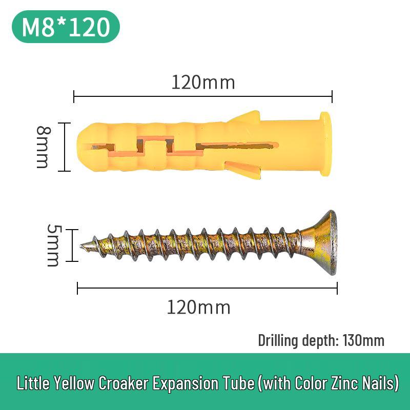 Little Yellow Croaker M6 Expansion Screw & Tube Set with Self-Tapping Screws, Wall Nails, Rubber Plugs, and Clips (6, 8, 10mm)