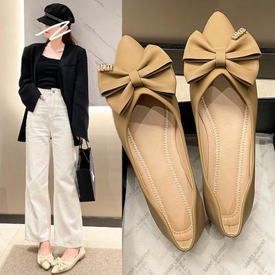 Bow Pointed Single Shoes Women's Flat Shoes 2025 Spring New Soft-soled Shallow Mouth Laden Shoes Women's Temperament Versatile Women's Shoes