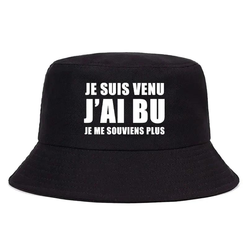 Trendy Je Suis Venu J'ai Bu Je Me Souviens Plus Print Reversible Bucket Hat Adult Summer Sun Beach Fisherman Cap Boy Visor Cap
