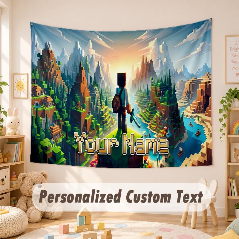 Custom Name Text Tapestry,Minecraft Boho Wall Hanging, Decorative Backdrop Tapestry For Room