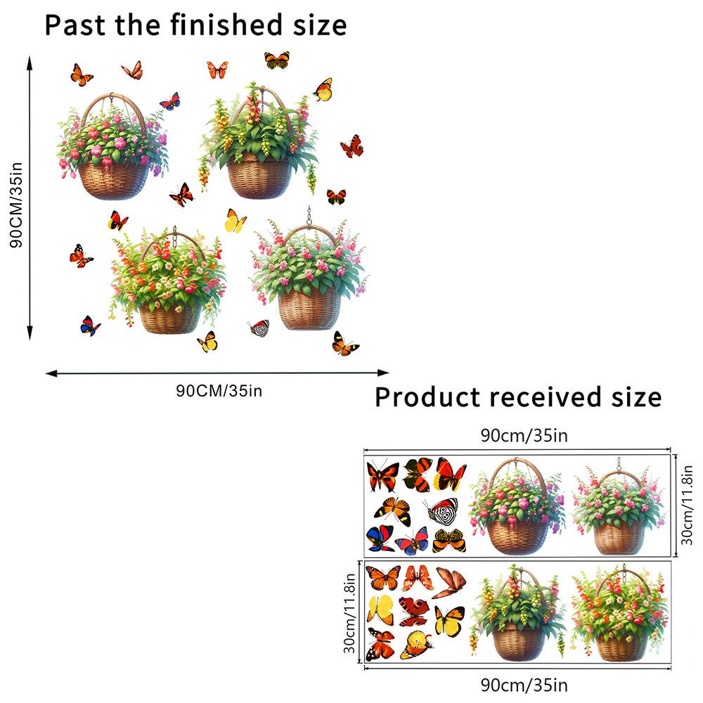 Flower Basket Butterfly Rose Peony Decals Self-adhesive Waterproof Wall Sticker
