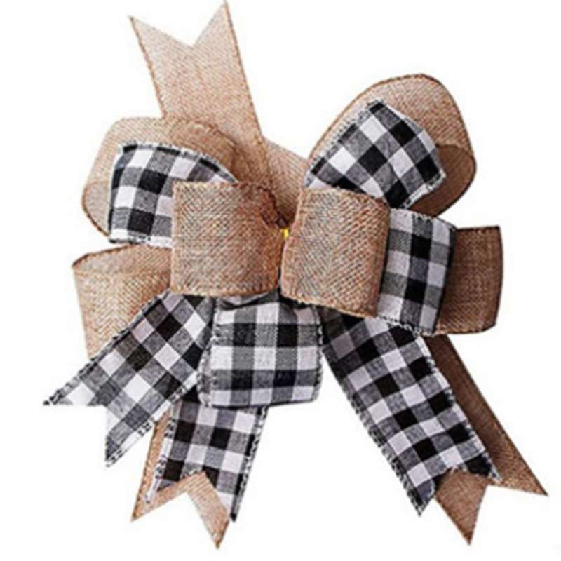 Christmas Tree Pendant Large Bows Wedding Decoration New Year Holiday Party Favors Xmas Plaid Bowknots Ribbon