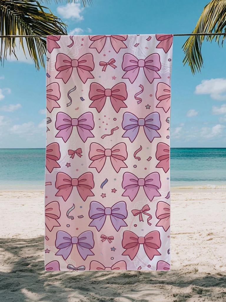 Cute Pink Bow Microfiber Beach Towel Quick Dry Absorbent Bath Towel for Girls Summer Beach Pool