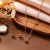 European & American Titanium Steel 3D Rose Necklace & Earrings Set