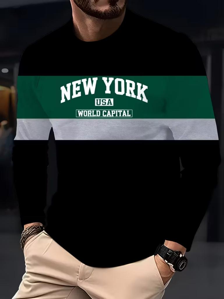 Mens T Shirt Los Angeles 3D Print Long Sleeve Autumn Striped Round Neck Outdoor Sports T-Shirt for Men Daily Men's Tops Clothing
