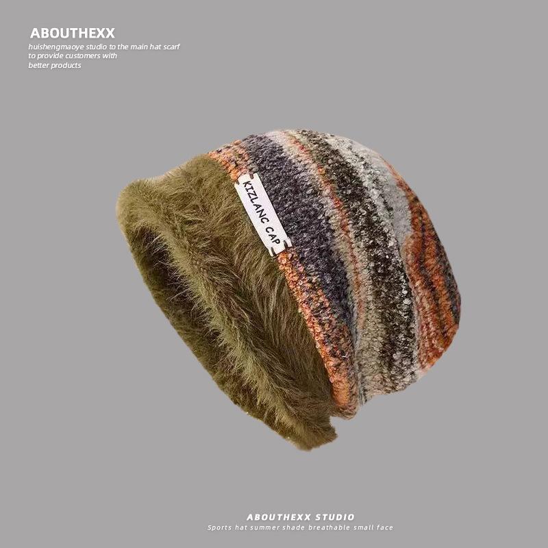 Autumn and Winter Face Showing Small Cold Proof Ear Protecting Hat Color Blocked Warm Woolen Hat  Knitted Cold Hat for Men