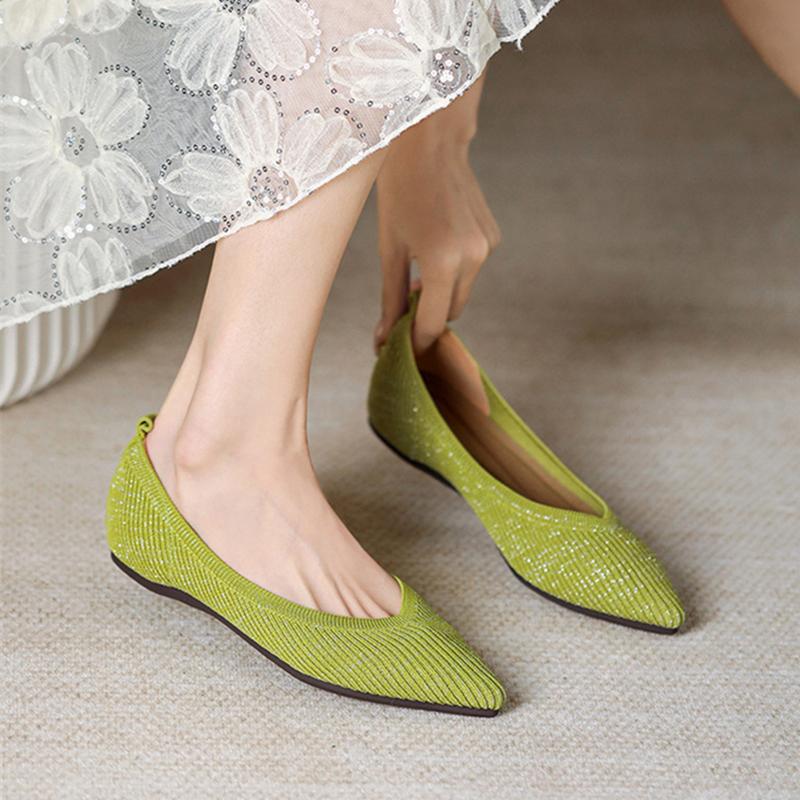 fashion Stretch Knitted Straight Grain Moccasins Breathable Cozy Work Shoes Brief Slip-on Fashion Ladies Flats Light Driving Loafers