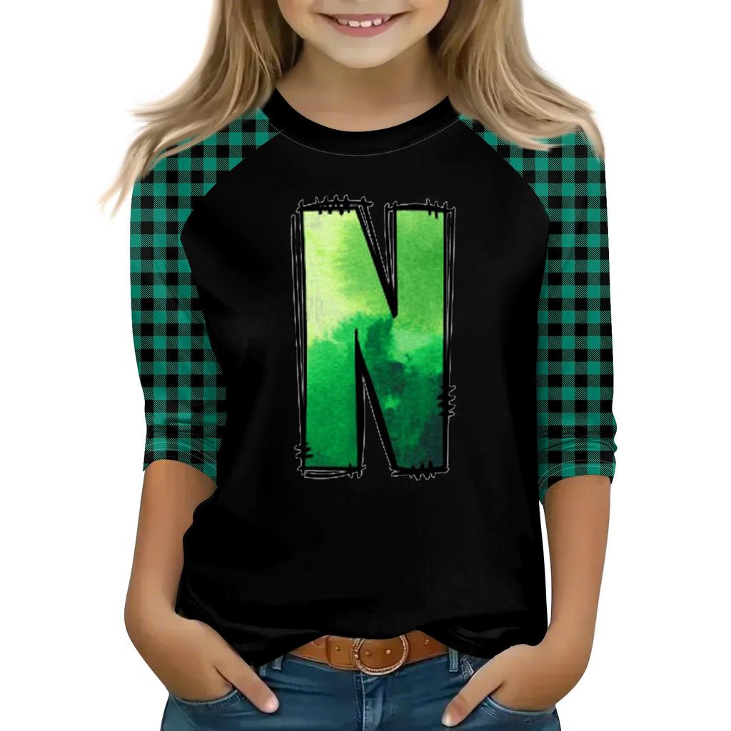 Oberteile für junge Mädchen von 4–16 Jahren, Rundhalsausschnitt, 3/4-Ärmel, T-Shirts, trendige Oberteile, Outfit-T-Shirts