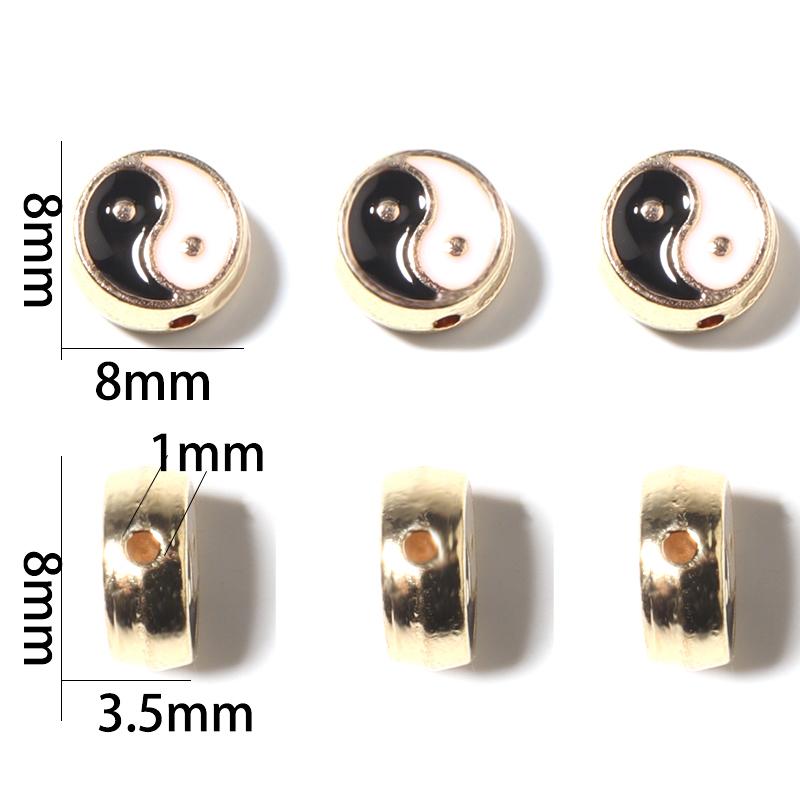 10pcs Double Sides Oil Drip Yinyang Beads for Jewelry Making Round Tai Ji Enamel Beads DIY Bracelet Necklace Loose Spacer Bead
