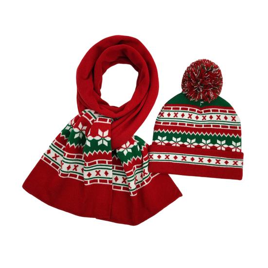 2Pcs/Set Winter Hat Scarf Set Knitting Technology Nordic Style Snowflake Pine Tree Pattern Fur