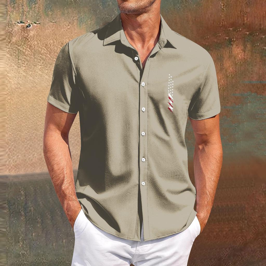 Independence Day Printed Men's Casual Short-sleeved Shirt for Slimming and Fashionable Men