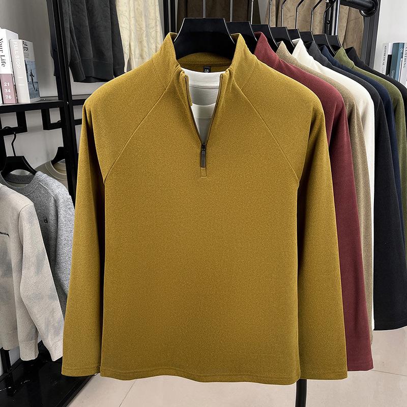 Men's Double-Sided Fleece Half-Zip Sweatshirt, Long-Sleeve, Warm Casual Base Layer for Autumn/Winter