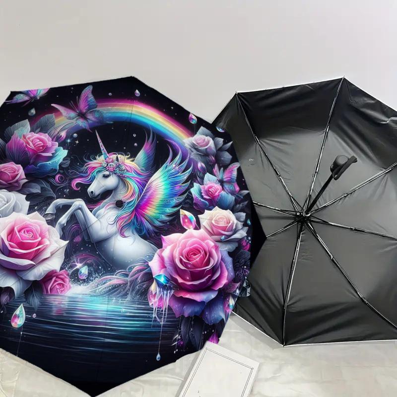 1pc Fantasy Unicorn Garden Umbrella with Plastic Handle,Suitable for All Seasons Home Travel Outdoor UmbrellaDD437