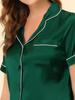 Pajamas Loungewear Short Sleeve Satin Pajama Set Green M [cheibear] Women's Button-Down