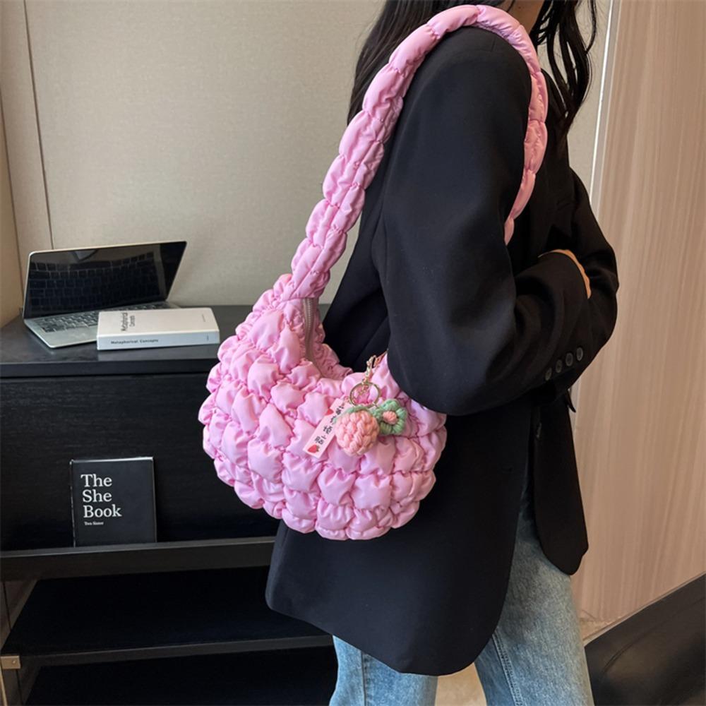 Ruched Solid Shoulder Bag Plaid Quilted Satchel Bags Fashion Crossbody Bag  Women
