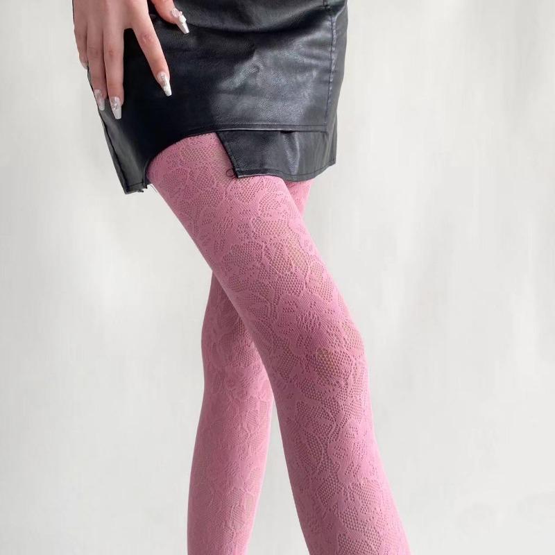 Damen Sexy Blumenstickerei Netz Aushöhlen Seidenstrümpfe JK Fischernetz Strumpfhose Coole Mädchen Farbige Hipster Harajuku Strumpfhose