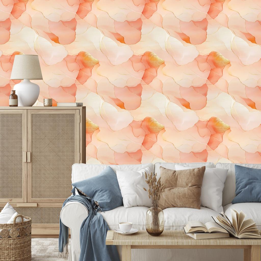 Ink wallpaper cream, peach, white and gold 50x1000