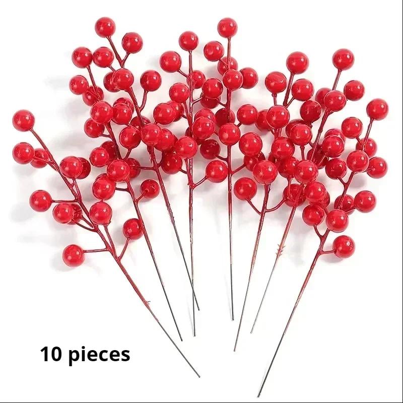 

10/30 Pieces of Christmas Decorations Artificial Pine Branches Red Berry Branches Christmas Tree Wreaths Gift Decorations