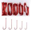 100pcs Red Aberdeen Fishing Hooks Freshwater Crappie Panfish Straight Long Shank Light Wire Worm Small Fishing Hooks #10-#2